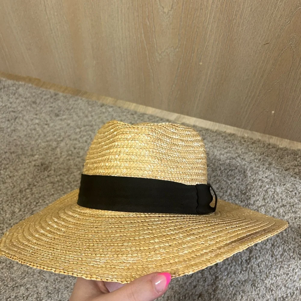NWT Brixton Honey Woven Joanna Hat Black Band Straw Wheat Travel Summer Beach M